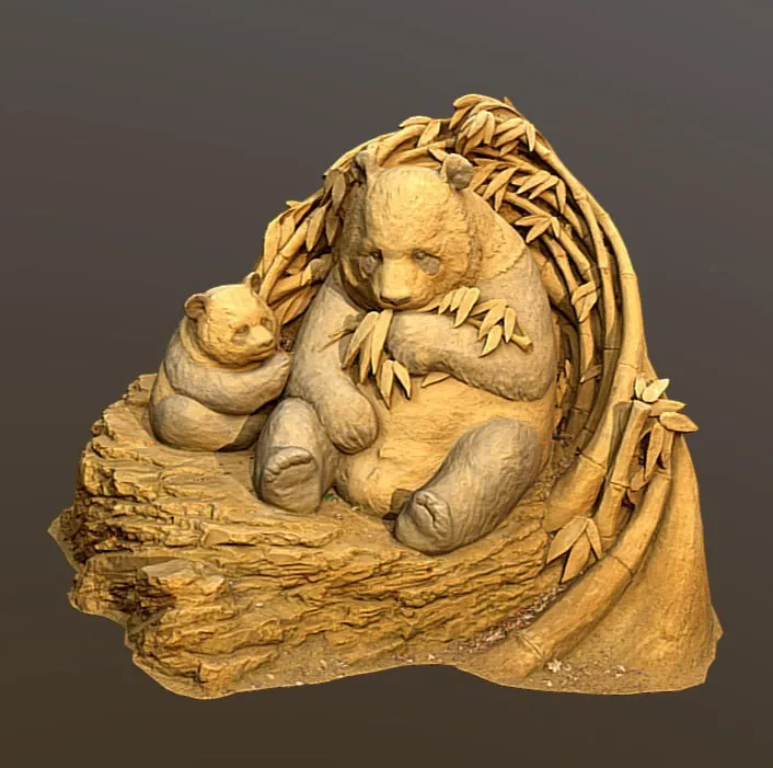 Mother and Baby Panda - Detailed 3D Sculpture
