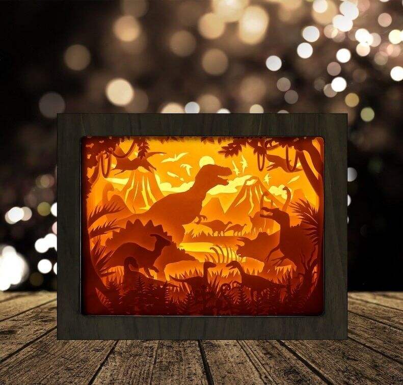 Dinosaurs T-rex 3D Paper cut light box template shadow box svg