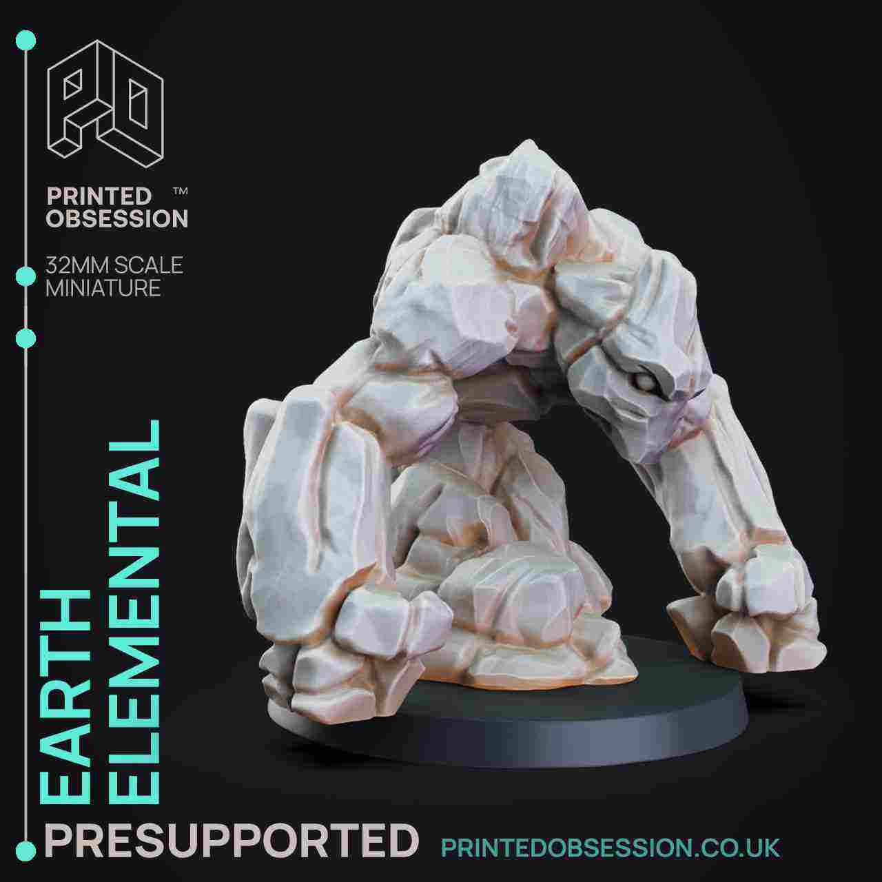 Earth Elemental - DND Miniature - 32mm Scale - PRESUPPORTED