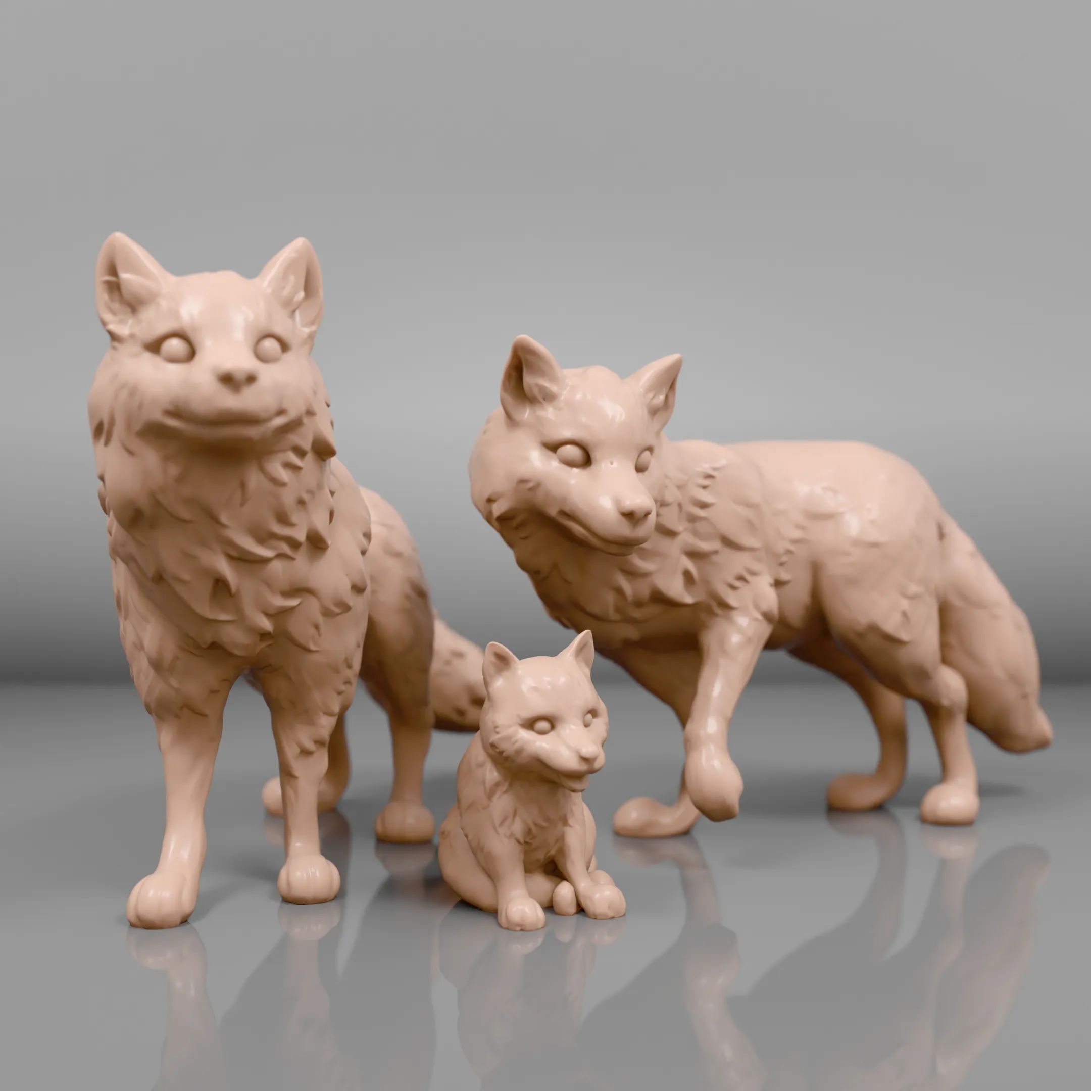 Wolf Family Sculpture: Alpha, Beta, and Baby Wolf