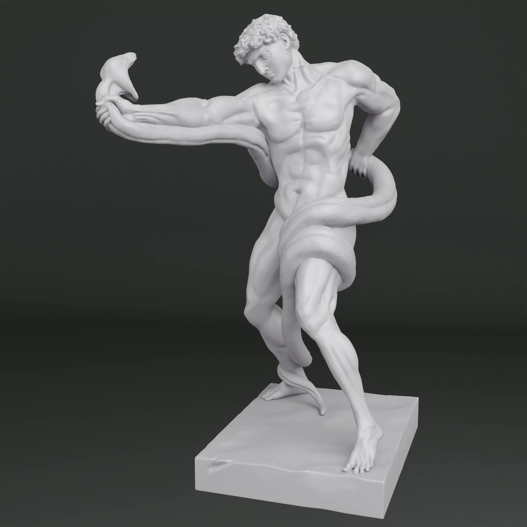 Athlete Wrestling with a Python Statue