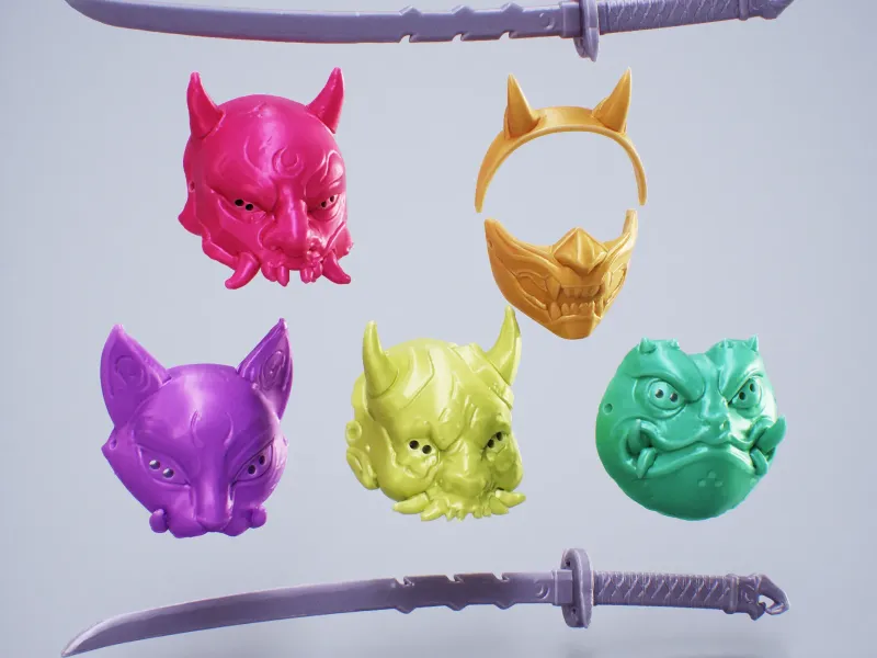 Pack de 5 máscaras orientales para cosplay más katana pesada