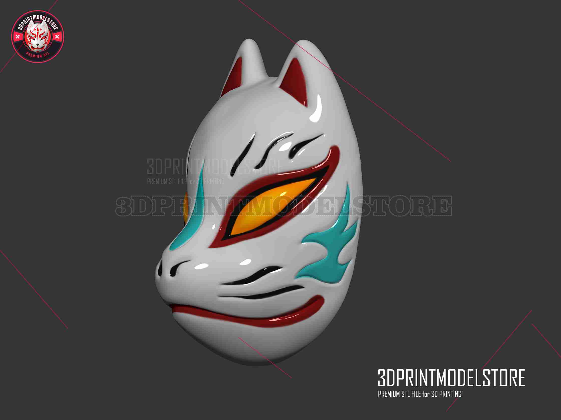 Japanese Kitsune Fox Mask - Oni Samurai Cosplay Halloween