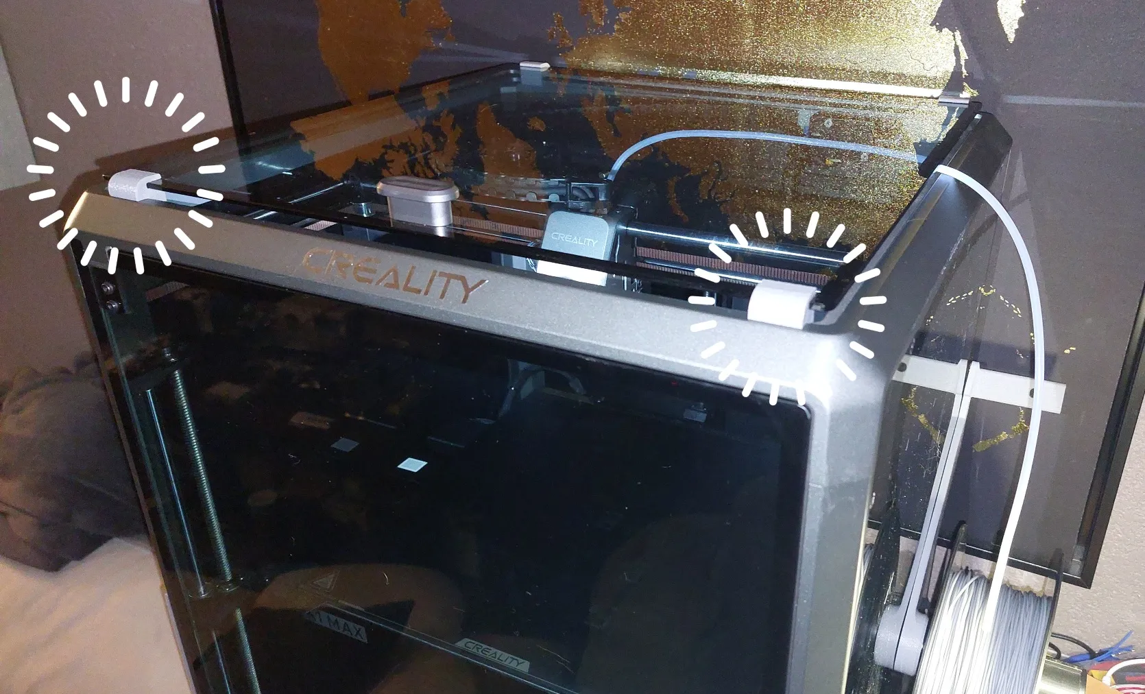 Top glass 5mm spacers for direct side spool print