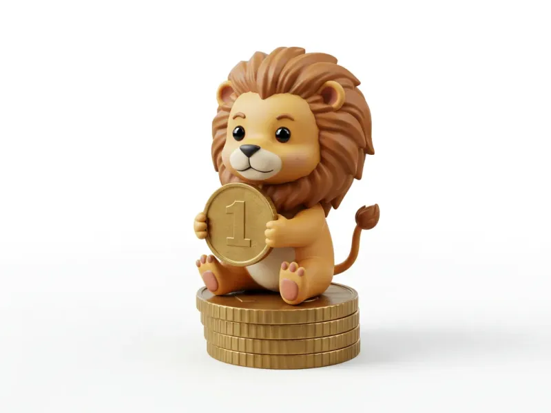 Cute Lion Sitting on a Coin