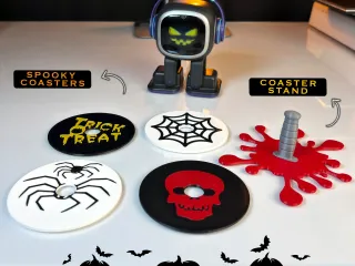 Halloween Coaster Set with Blood-Splatter Knife Stand🎃🕷️