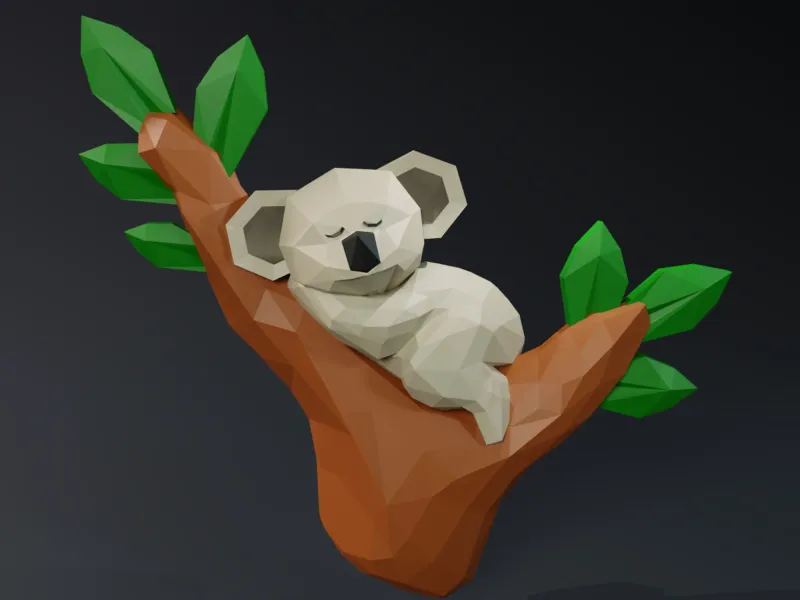 Low Poly Koala Sleeping on a Tree Branch Wall Decor