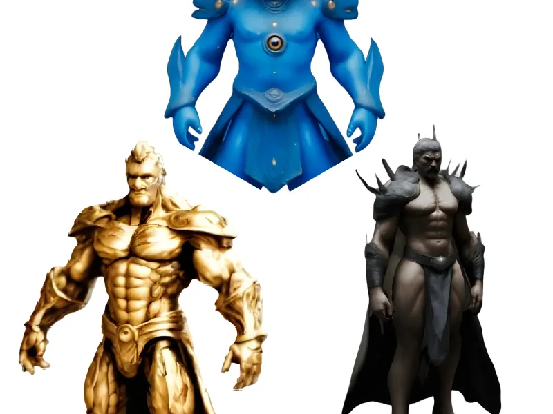 Fantasy Warriors - Dark, Blue, and Golden Warrior Figurines