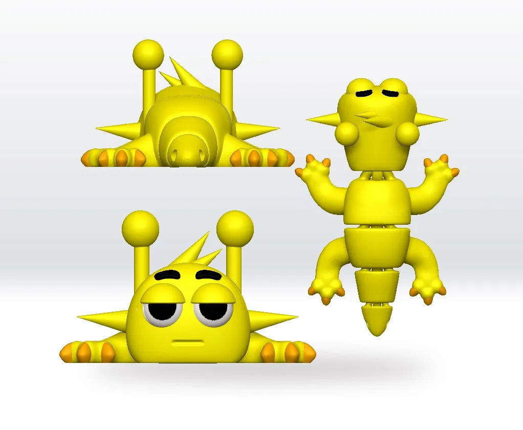 Yellow Sprunki Flexi Articulated STL 3D Model Character