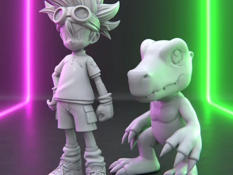 Tai & Agumon - Digimon Fan Art 3D Printable Statue