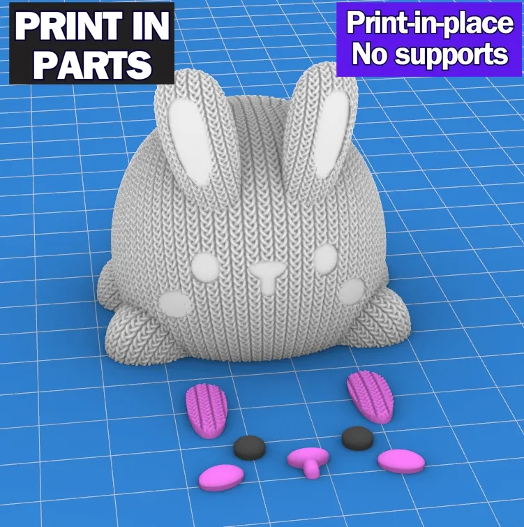 knitted bunny squishmallow - 3MF - STL - print in parts