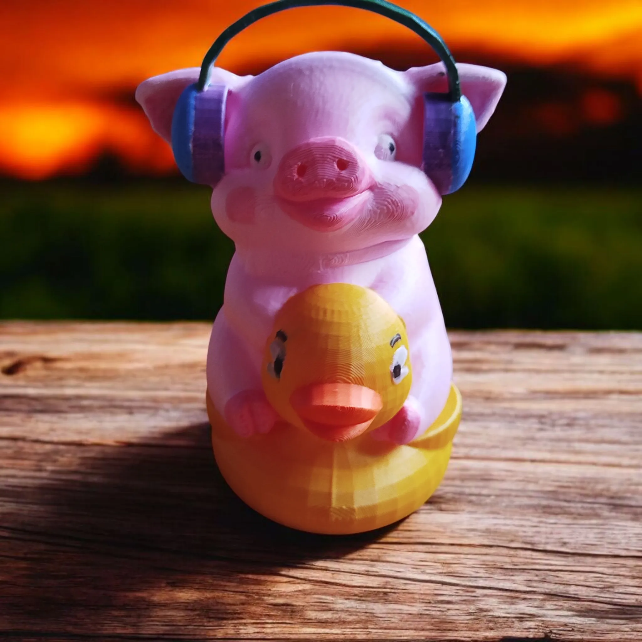 DJ Pig Riding Duck – Hand‑Painted 3D Print
