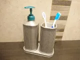 Ribbed Toothbrush Cup and Soap Dispenser with Stand-2