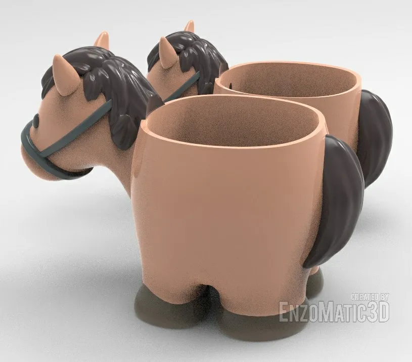 Horse - flower pot planter, pencil holder - 3mf stl