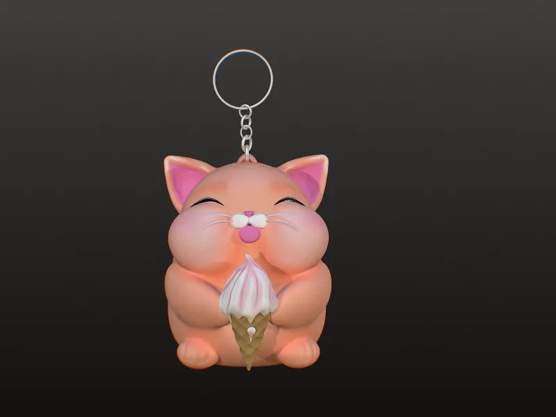 Keychain "Kitten eating ice cream."