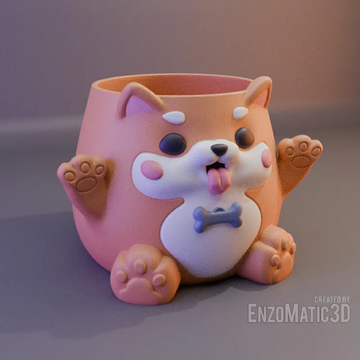 Shiba inu baby puppy dog flower pot pencil holder STL