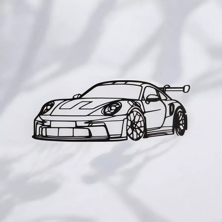 Porsche 911 GT3 RS 3D Printed Silhouette Wall Art