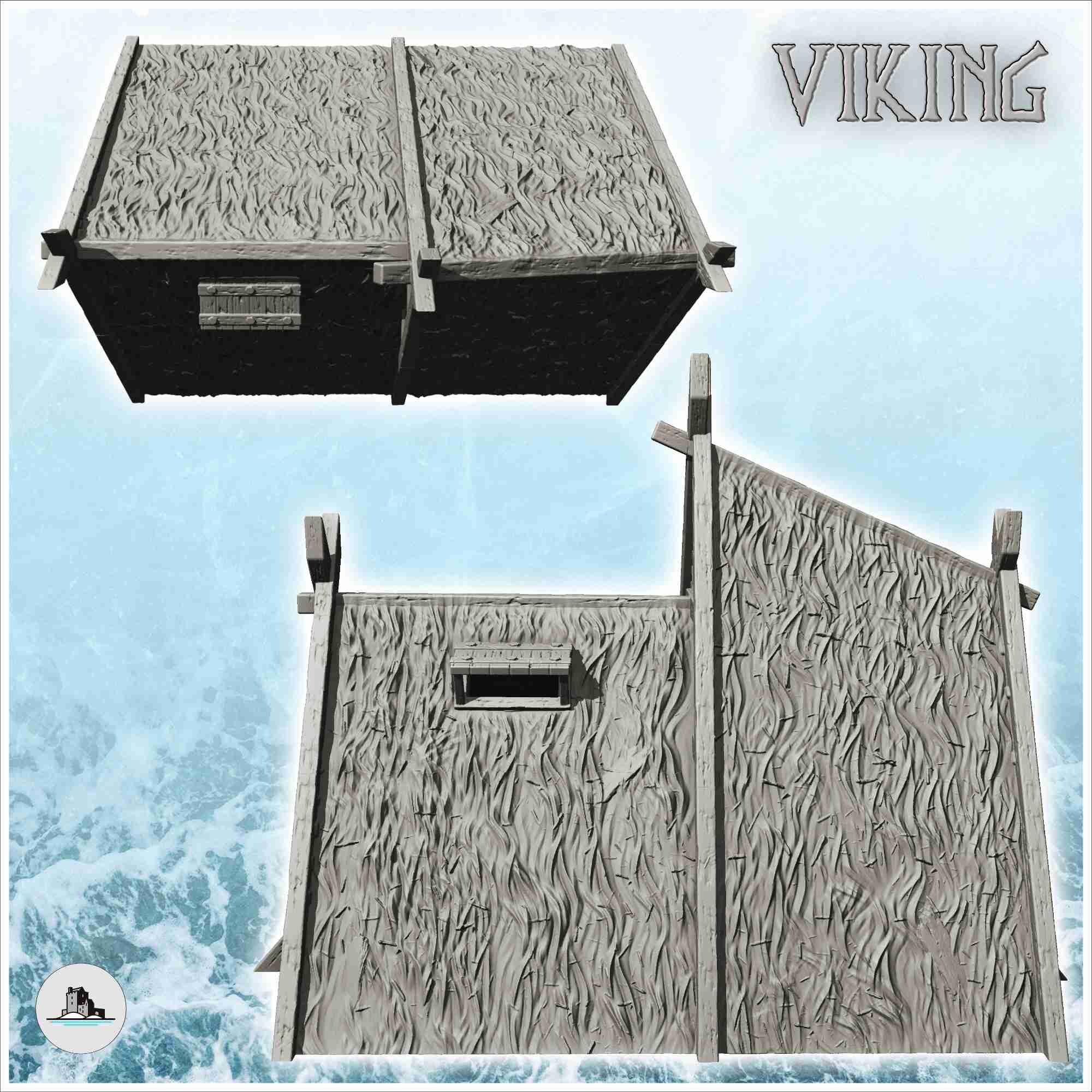 Viking House In Stone And Wood With Thatched Roof And Window 3d