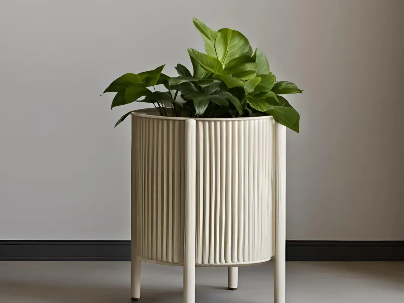 Ribbed Round Mid Century Planter with Feet
