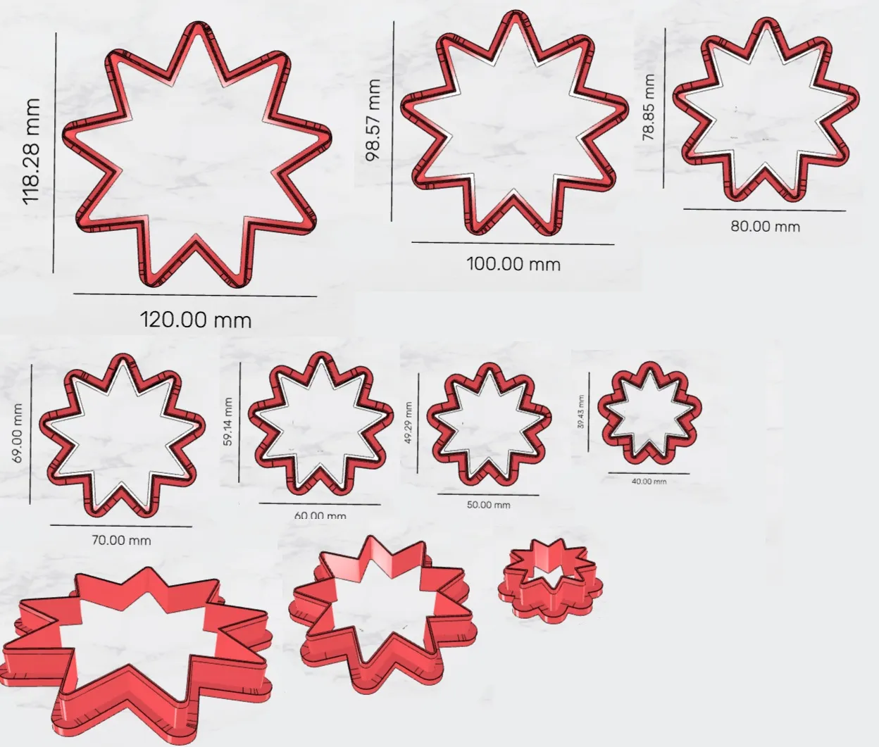 Star cookie cutter, more sizes, 7 sizes, Stars, shape, STL