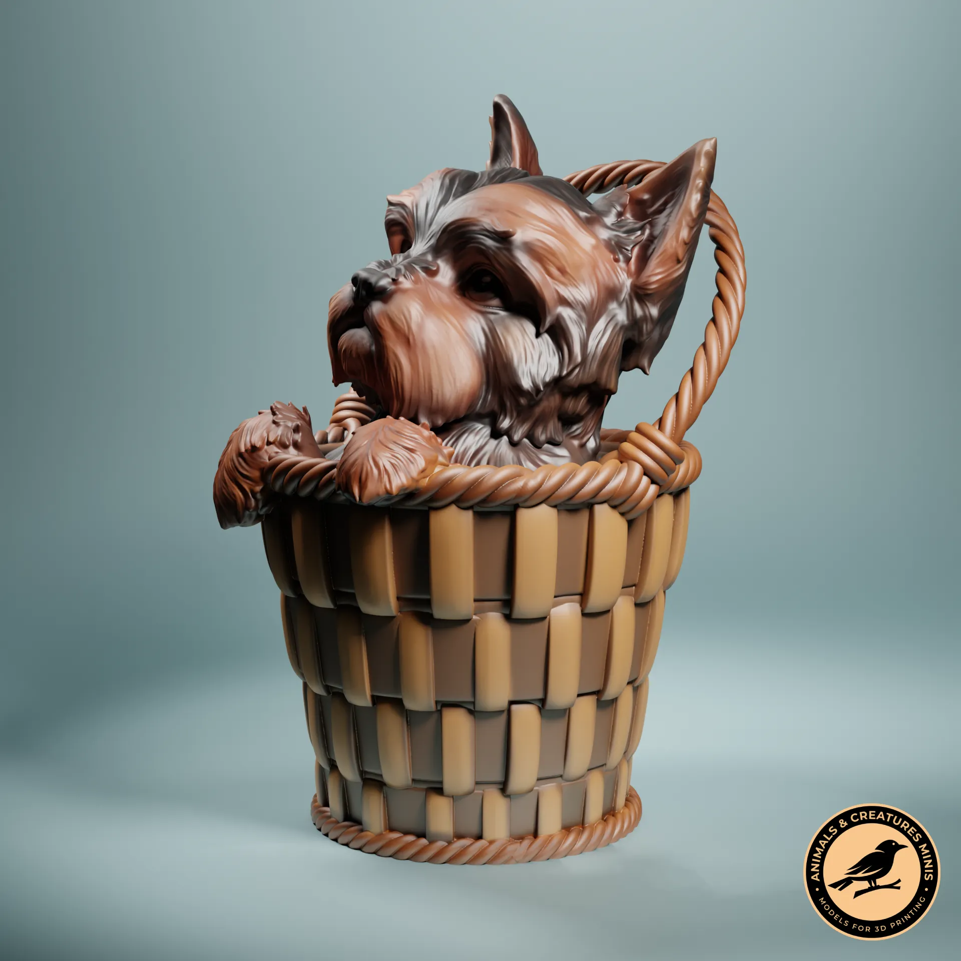 Yorkshire terrier in a basket