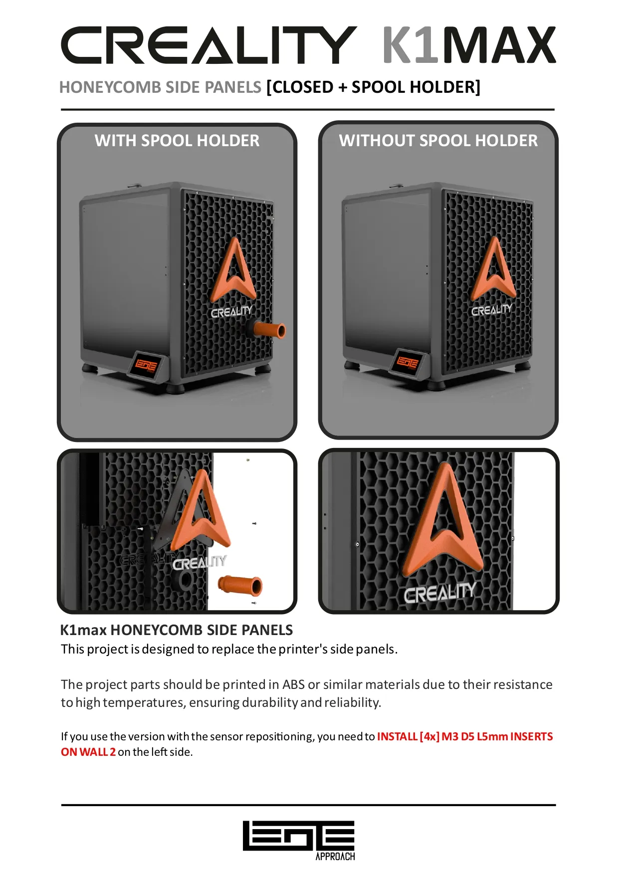 CREALITY K1max SIDE PANELS [CLOSED + SPOOL HOLDER]