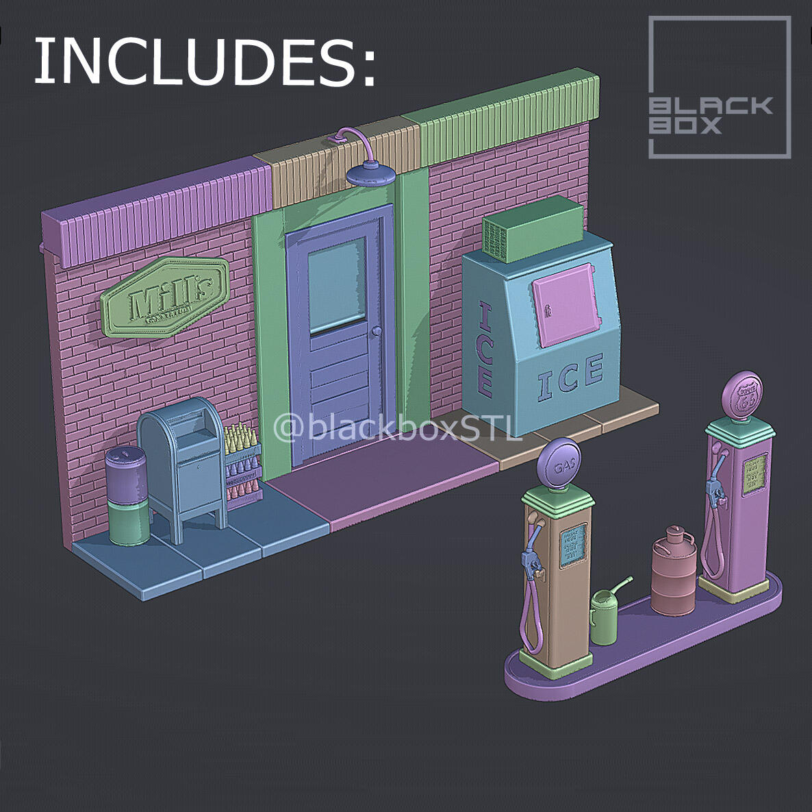 GAS STATION DIORAMA 1-24 AND 1-64TH SCALE 3D PRINT MODEL