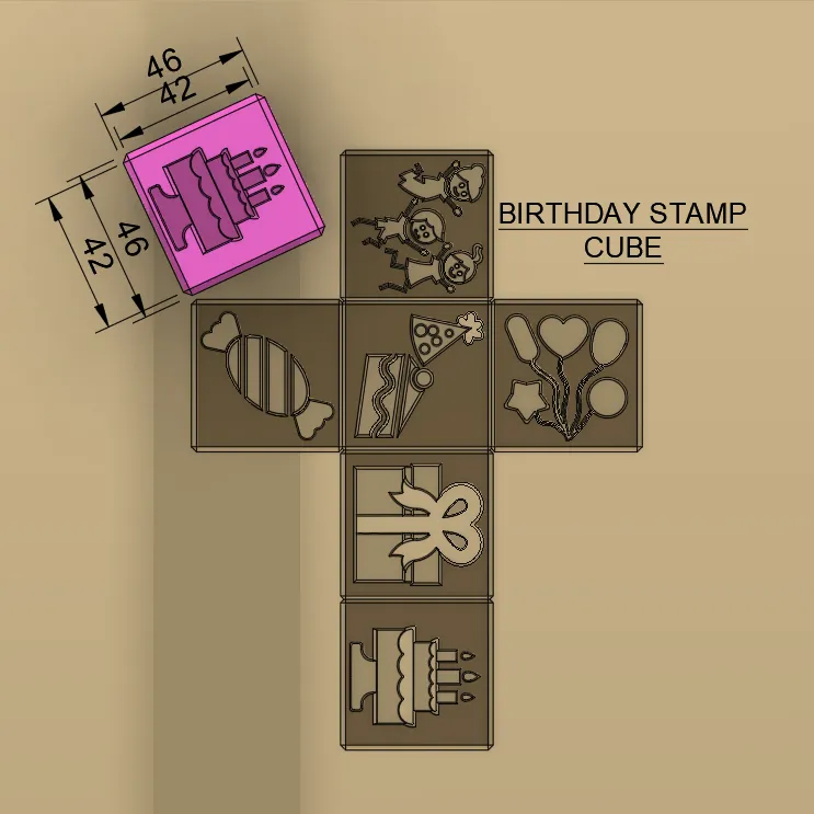 BIRTHDAY PARTY STAMP CUBE FOR CLAY/PLAYDOUGH/SENSORY PLAY