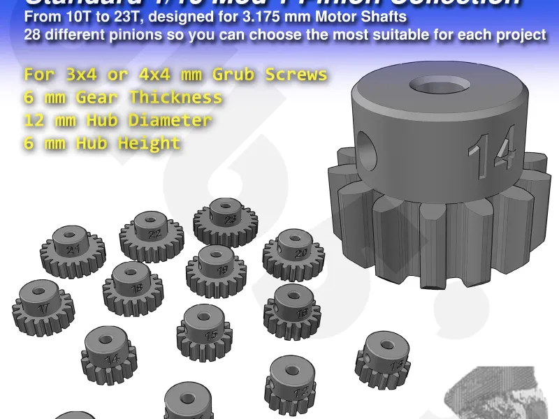RC Car Mod 1 Standard Motor Pinion Collection for M3 and M4
