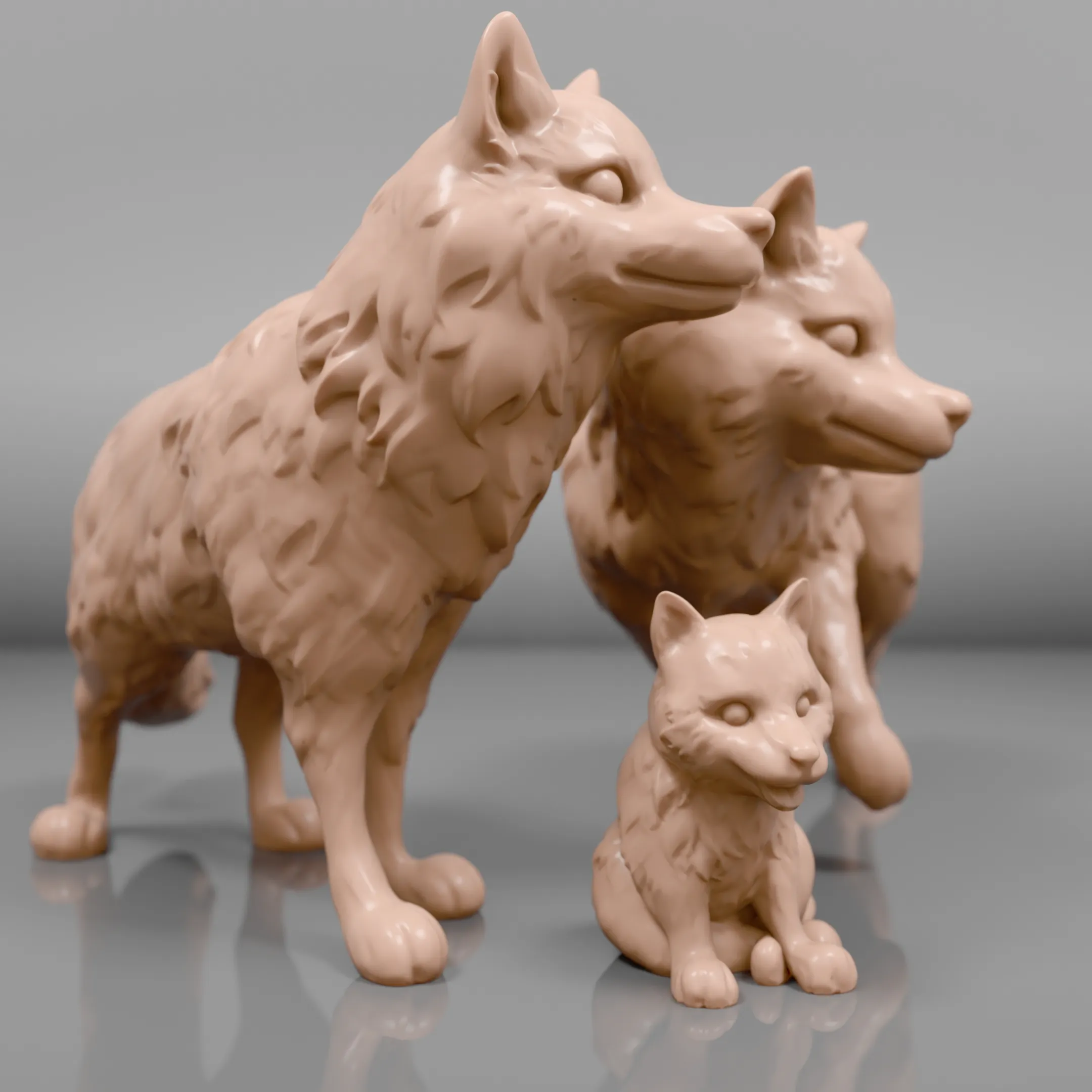 Wolf Family Sculpture: Alpha, Beta, and Baby Wolf