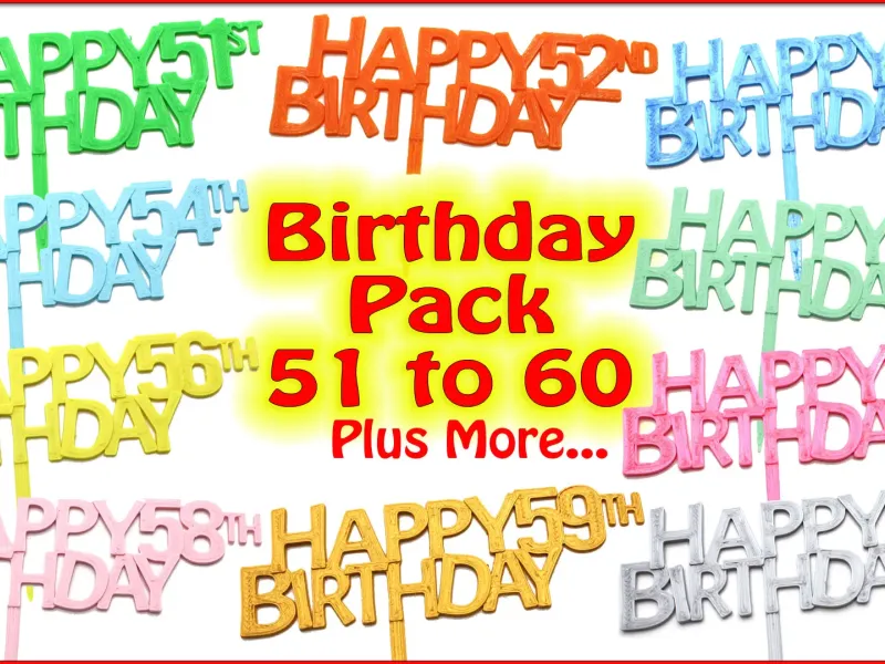 Birthday Cake Toppers Pack. Ages 51 to 60