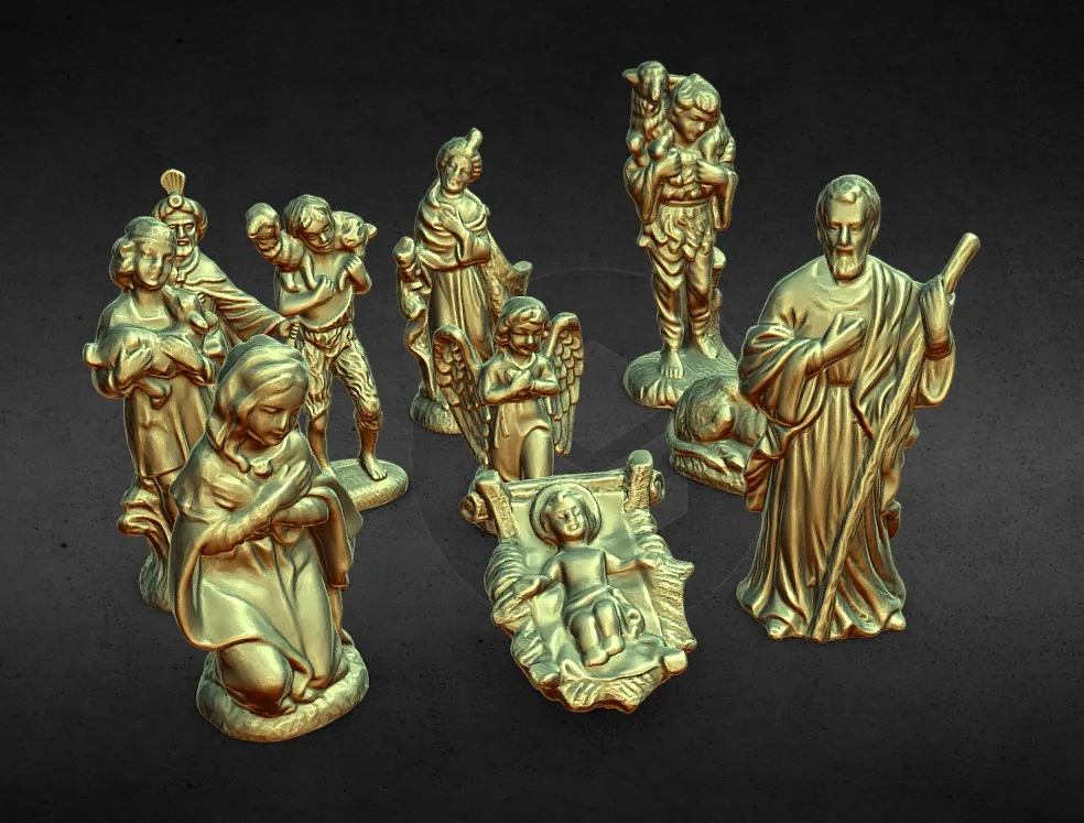 10 figurines baby jesus,mary,joseph,donkey wise man 1 AND 2