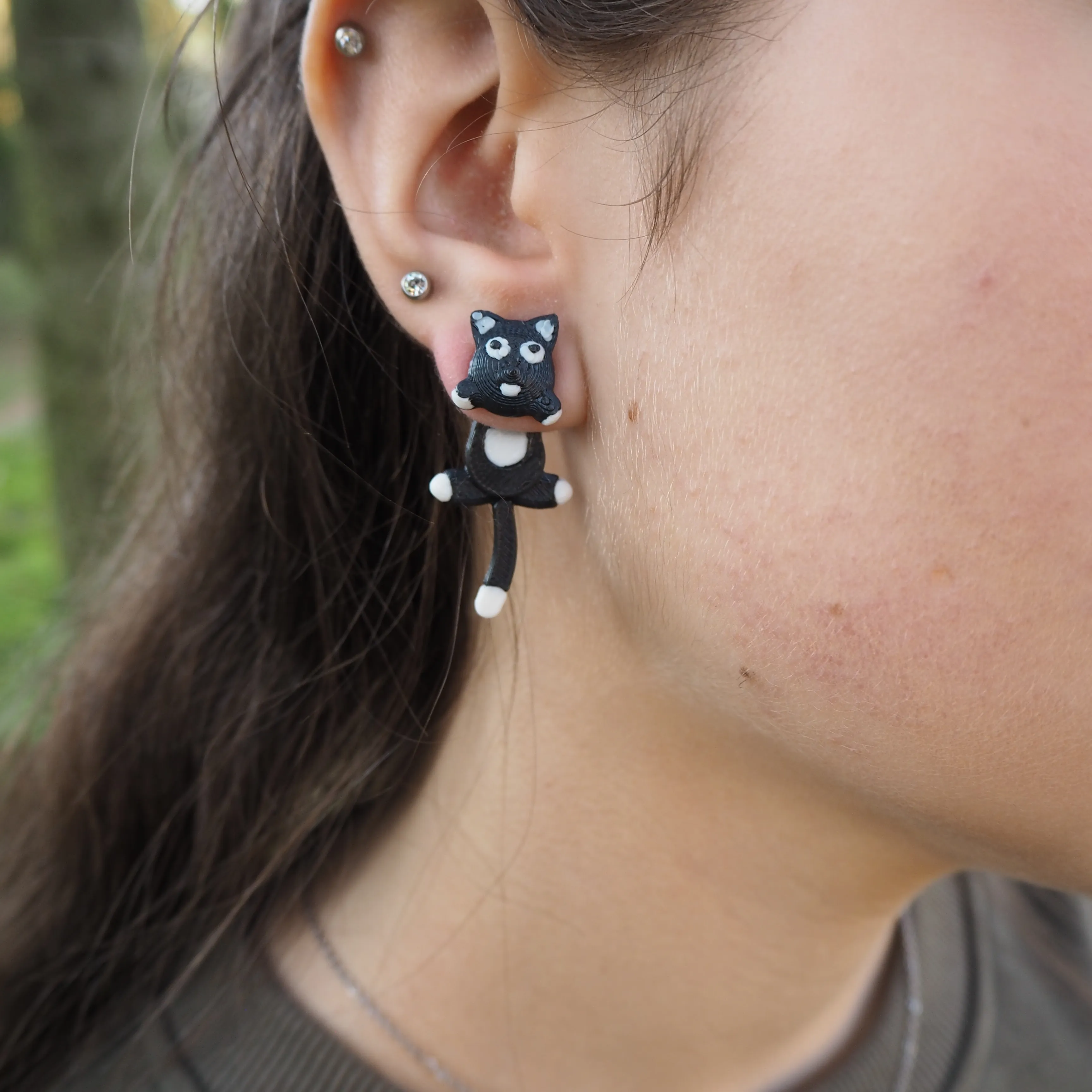 Black and white cat earrings