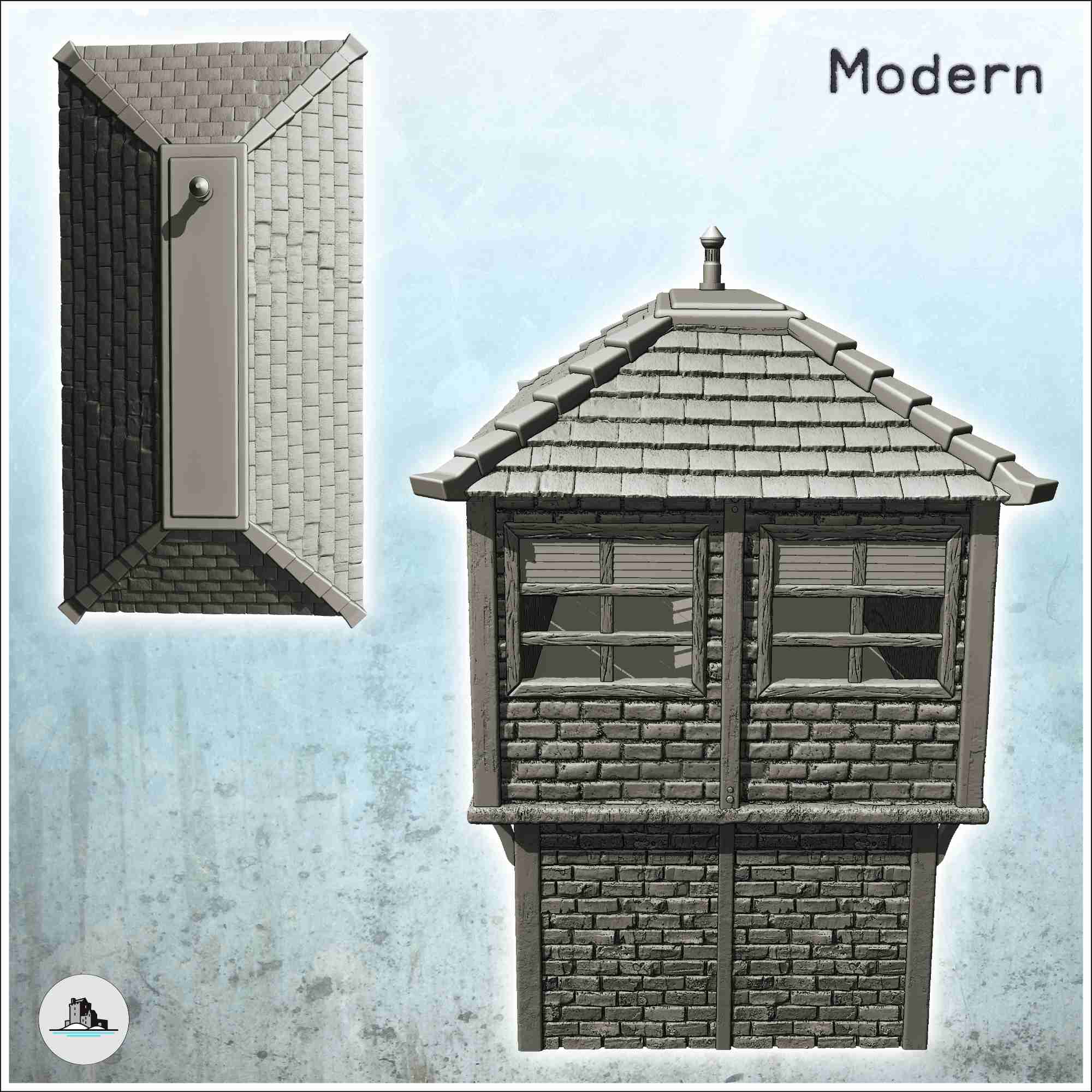 Two-storey rectangular brick building with slate roof and wo | 3D ...