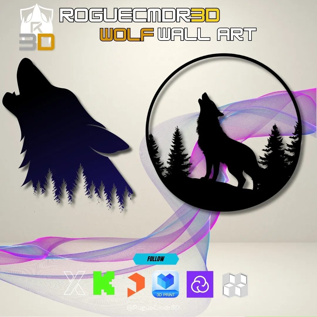 Howling Wolf Silhouette Wall Art with Tree Outline
