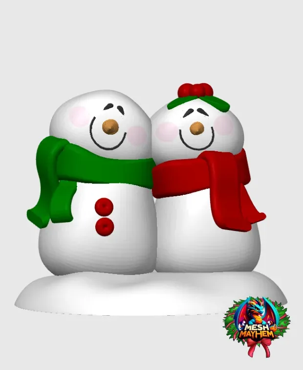 Adorabile coppia di pupazzi di neve File STL/3MF