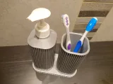 Ribbed Toothbrush Cup and Soap Dispenser with Stand-3