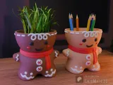 cookie GINGERBREAD MAN with scarf planter pencil holder-1