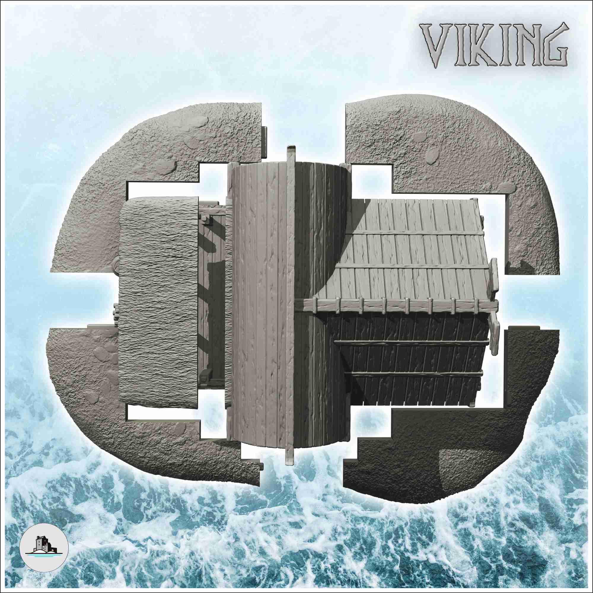 Wooden Viking warehouse with canopy and accessories (2) 3D models