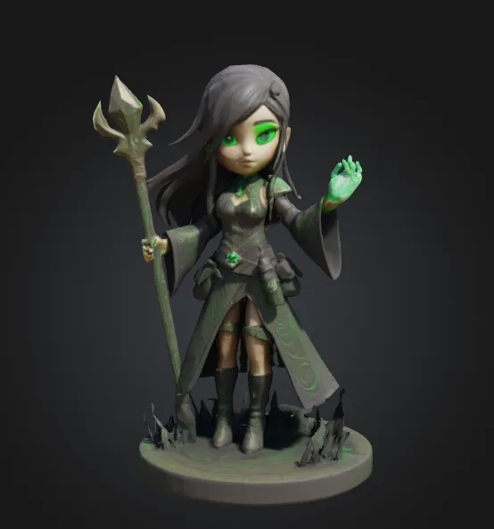 Anime style - obsidian series Gothic Sorceress in Moonlit