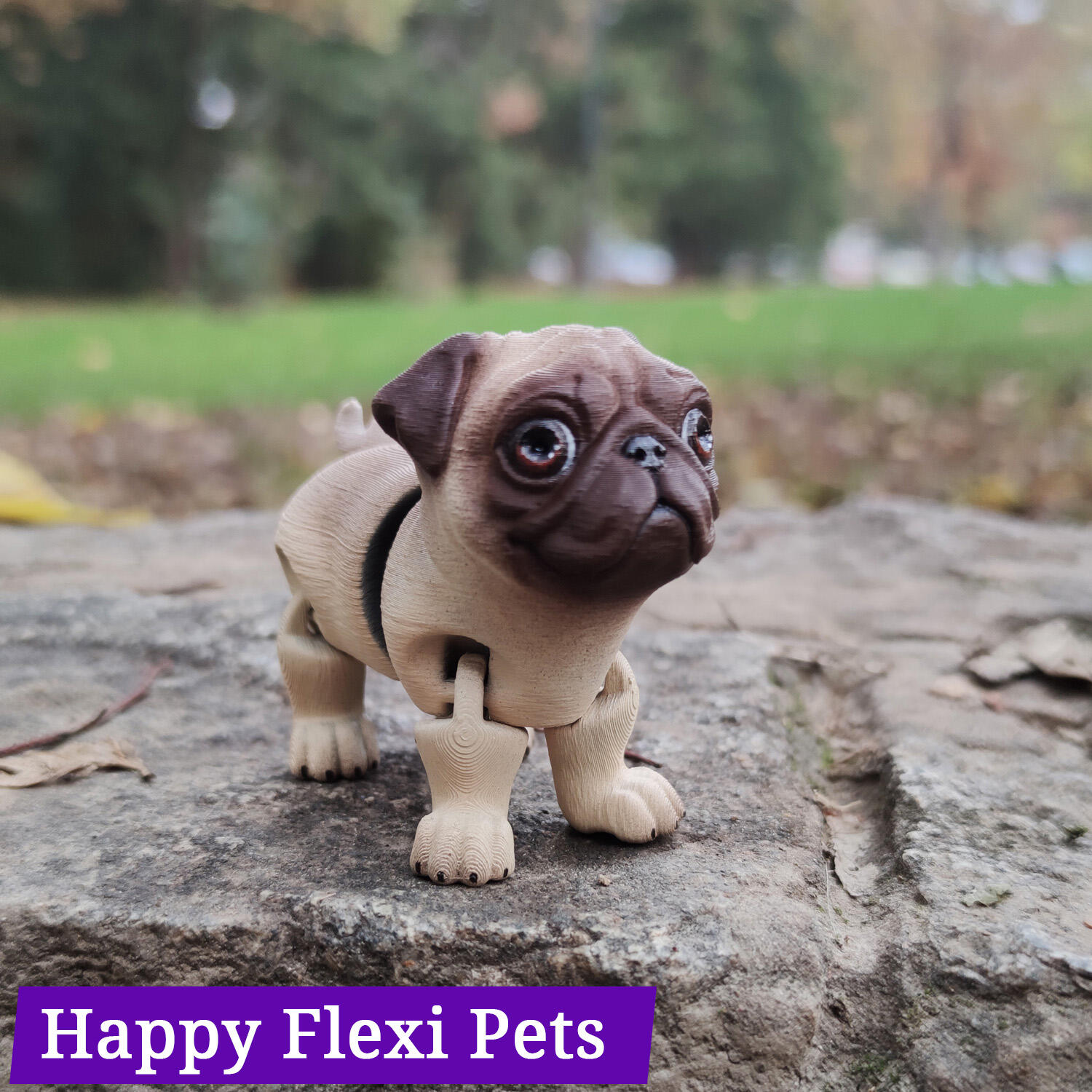 Pug dog Barney - print in place - dog flexi toy