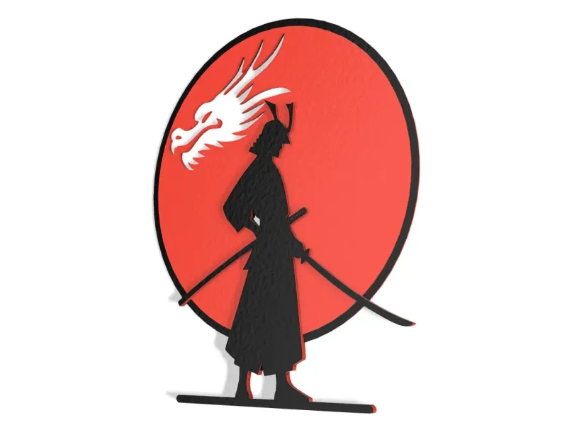 Cadre Décoratif Samouraï et Dragon - Impression 3D Bicolore