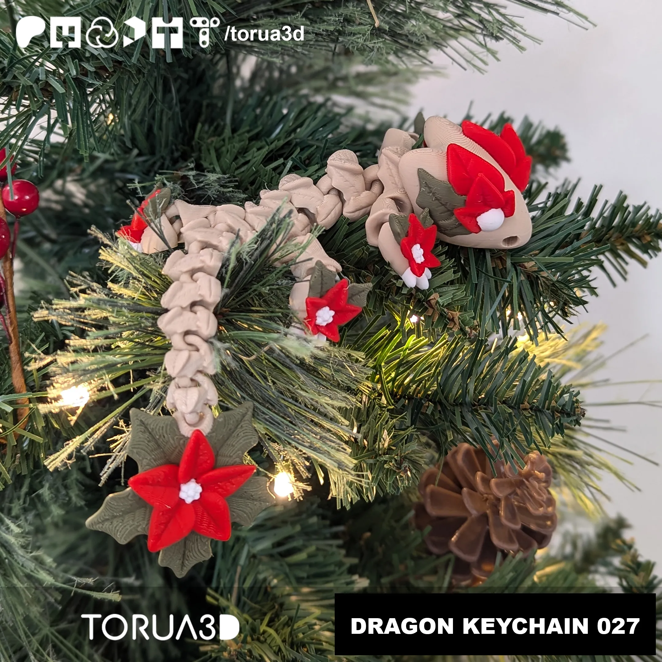 Articulated Christmas Dragon Keychain 027 - 3mf - STL