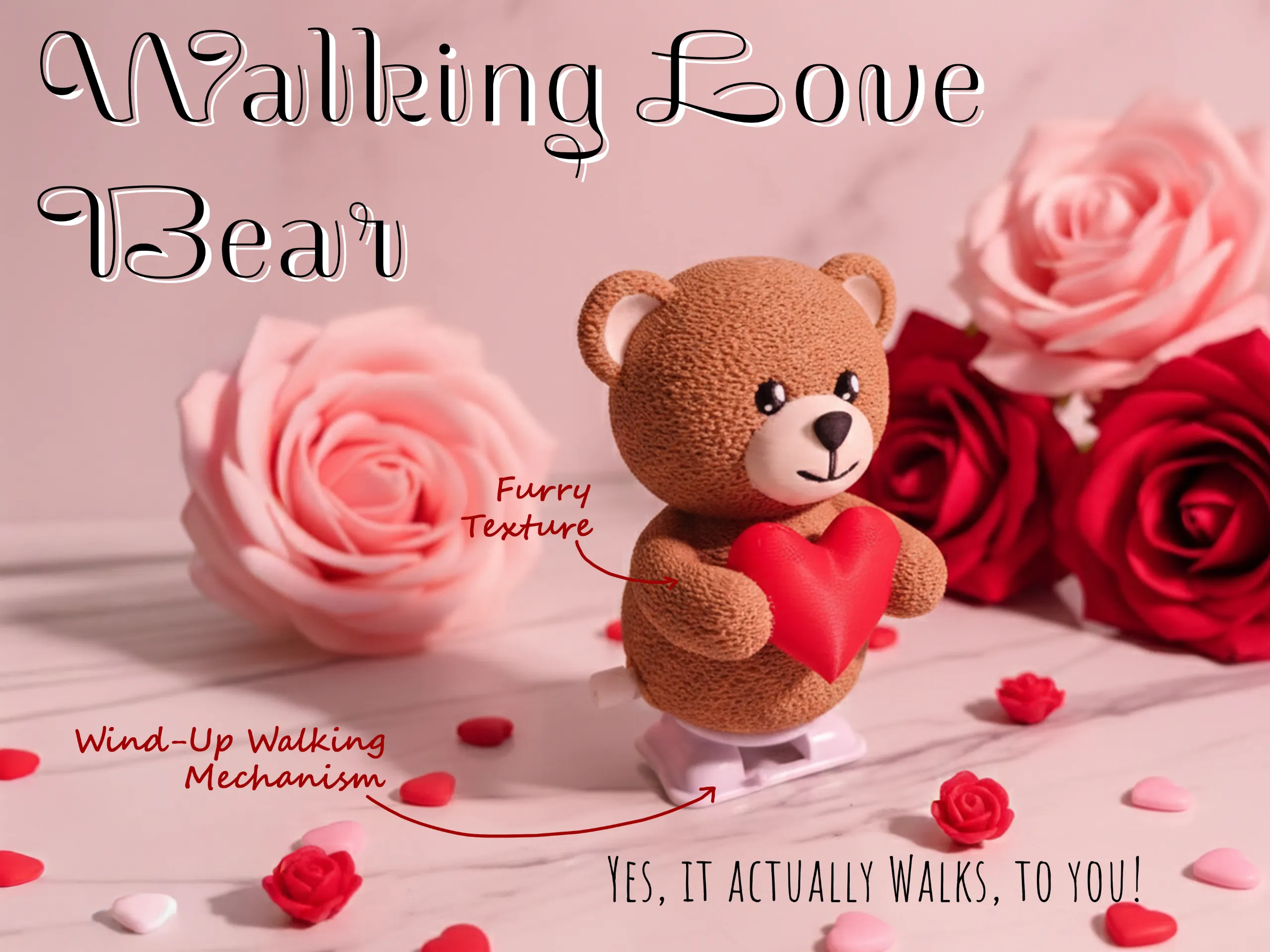 Walking Bear with Heart (Wind-up Mechanism)-4