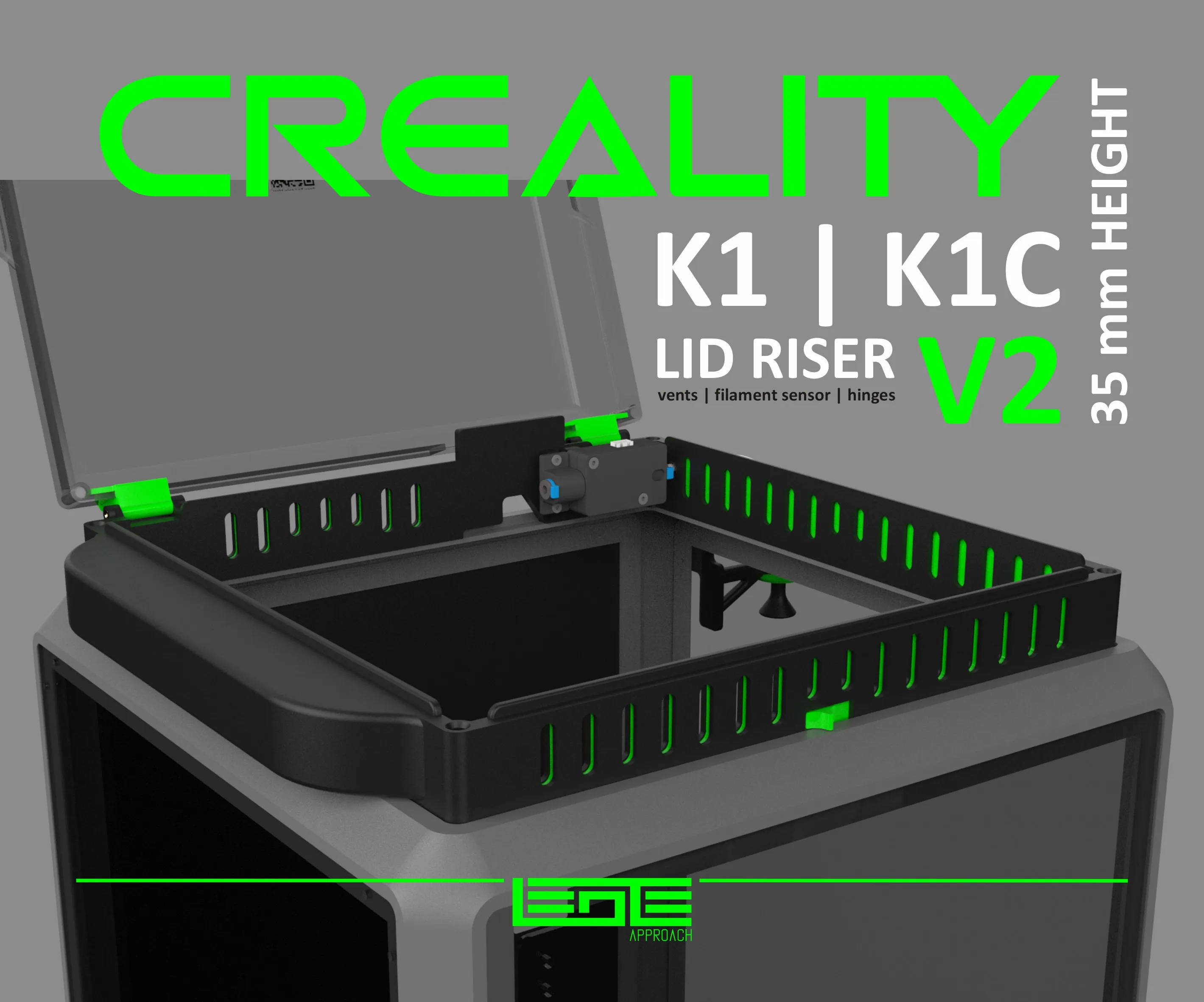 CREALITY K1|K1C|K1SE - LID RISER V2 [35mm height]