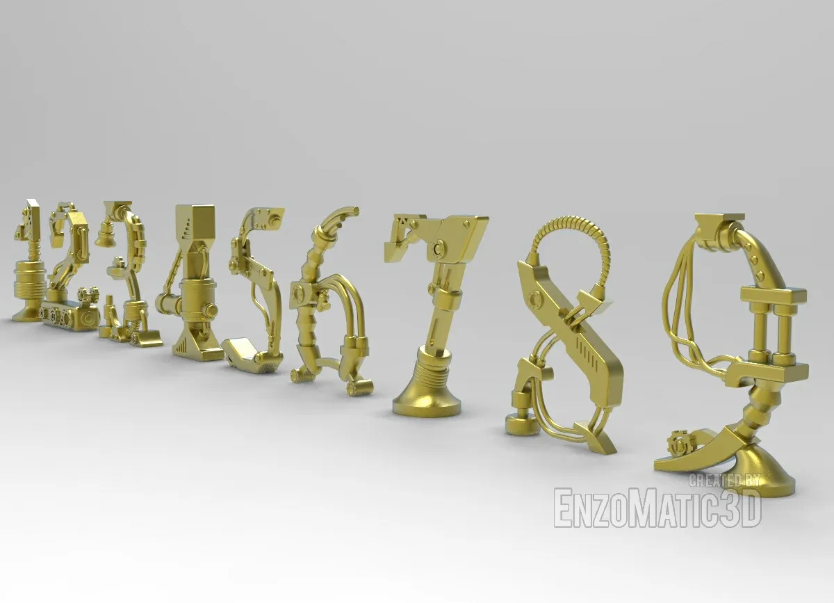 Steampunk numbers 3D STL for 3D printing