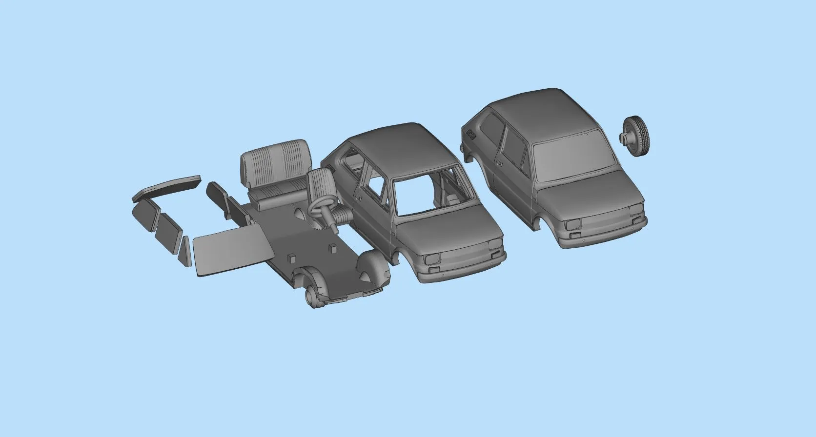 Polski Maluch 126 3Dprint model, STL file 3Dprinting toy Car