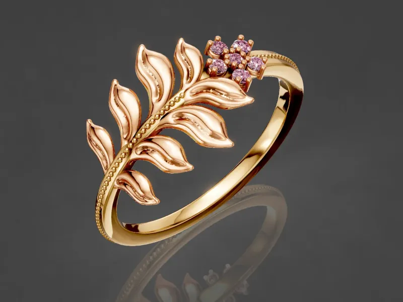 Leaf Diamond Ring with high quality renders
