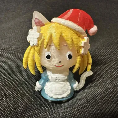 Christmas Anime Cat Girl in Dress and Santa's Hat Figurine-0