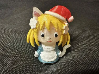 Christmas Anime Cat Girl in Dress and Santa's Hat Figurine-0